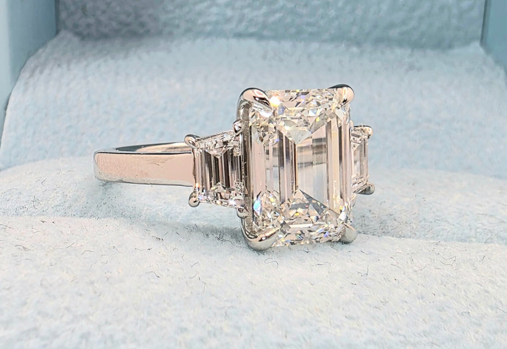 4.60 Carat E VS1 Platinum Emerald Cut Lab Grown Diamond Ring IGI Certified