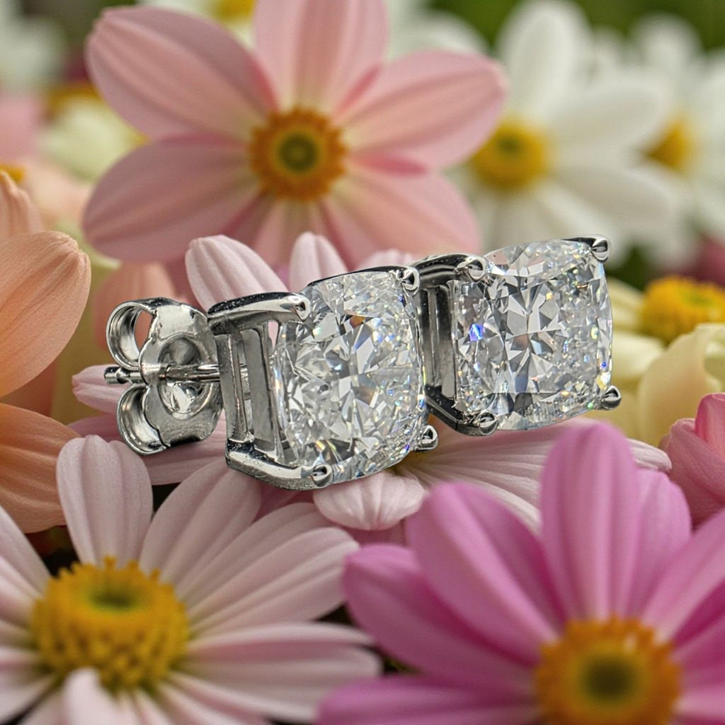 2.00 Cushion E VS1 Lab Grown Diamond Studs IGI Certified 14k White Gold
