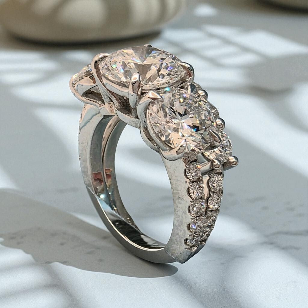 7.68 Ct D VVS2 Lab Grown Diamond Ring With Matching Band IGI Certified 14k White