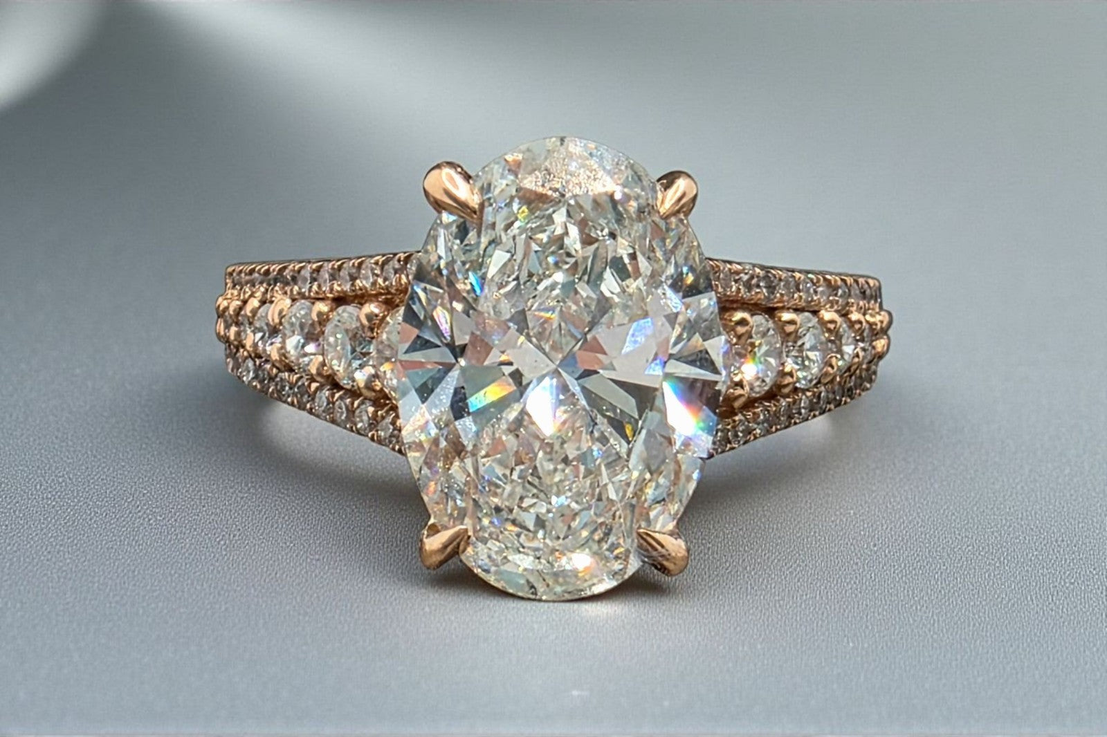 3.84 Carat E VS1 Oval Diamond Engagement Ring IGI Certified Lab Grown 14k Rose