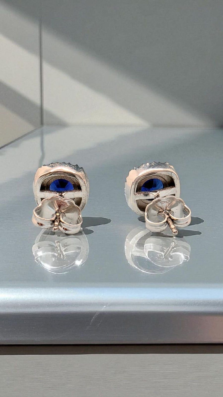 1.50 Ct Lab Grown Sapphire and Diamond Earrings 14k White Gold GIA Authenticated