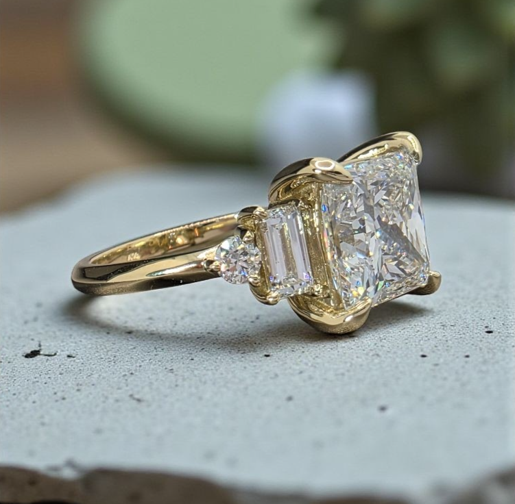 3.30 Ct Princess D VS1 14k Yellow Gold Lab Grown Diamond Ring IGI Certified