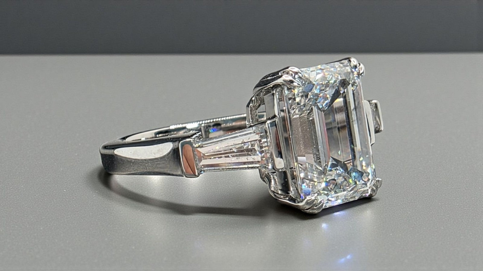 4.50 Ct E VS1 Emerald Cut Lab Grown Diamond Ring IGI Certified 14k White Gold