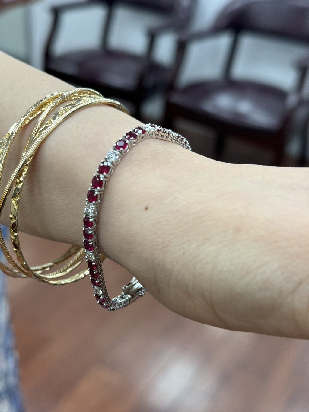 8.56 Carat Red Ruby & Diamond Tennis Bracelet 14k White Gold Natural Diamonds