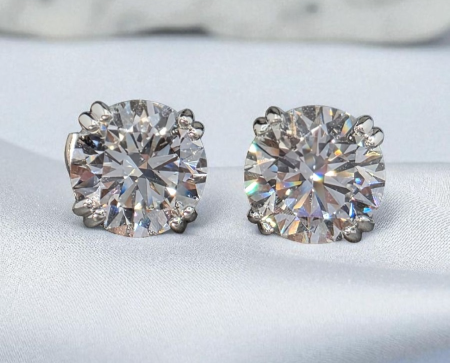 6.00 Ct D VS1 Round Lab Grown Platinum Diamond Stud Earrings IGI Certified
