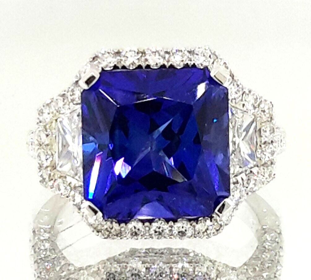 9.44 Carat Authenticated Tanzanite and Diamond Ring Set in 18k White Gold