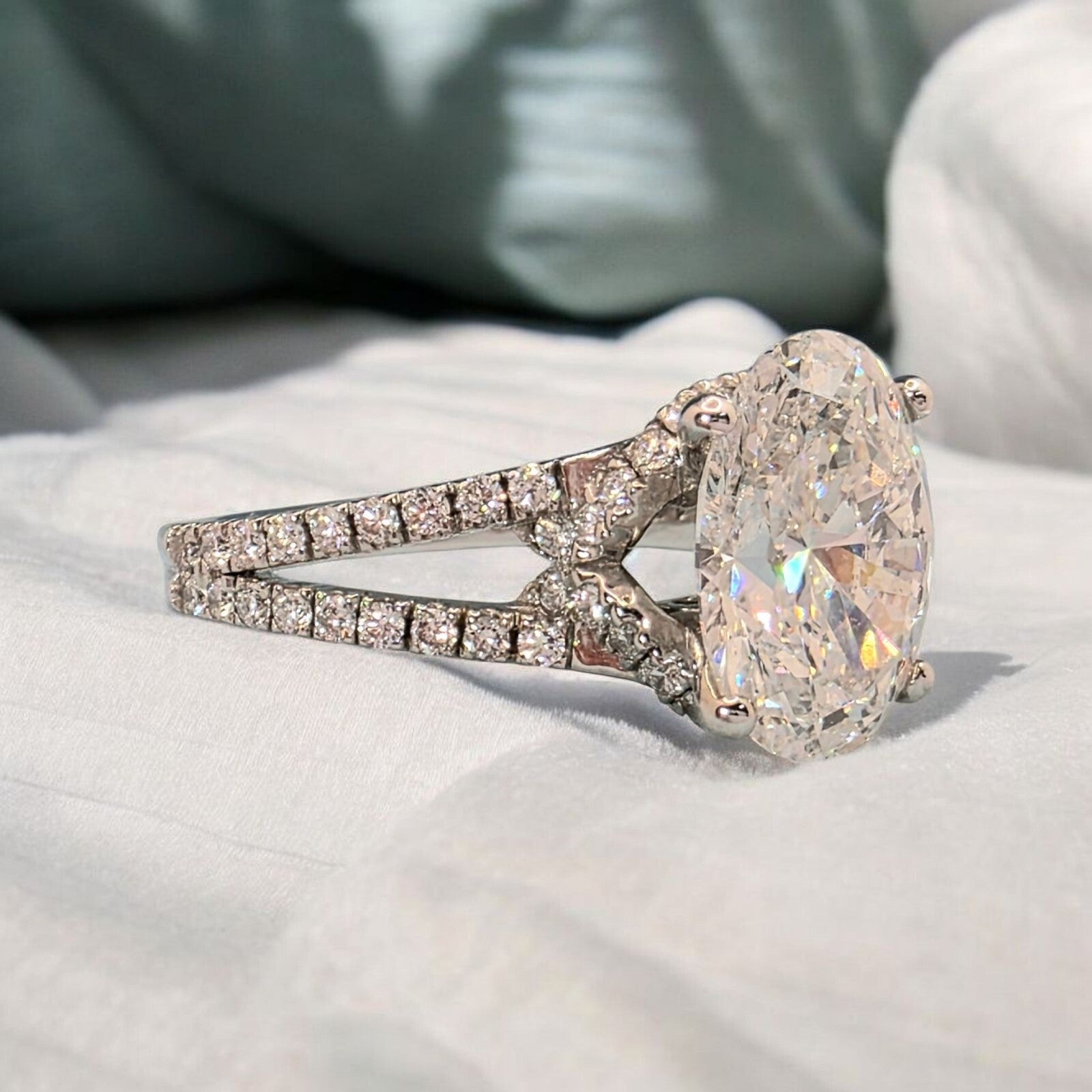 3.62 Carat E VS1 Oval Diamond Engagement Ring IGI Certified Lab Grown 14k White