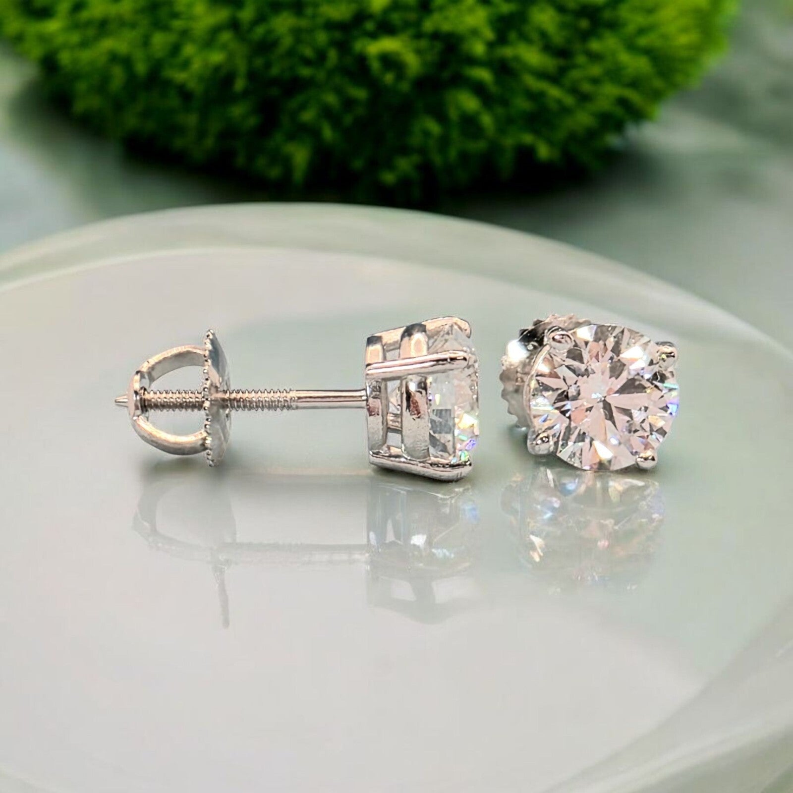 4.00 Ct E VS1 Round Lab Grown Platinum Diamond Stud Earrings IGI Certified