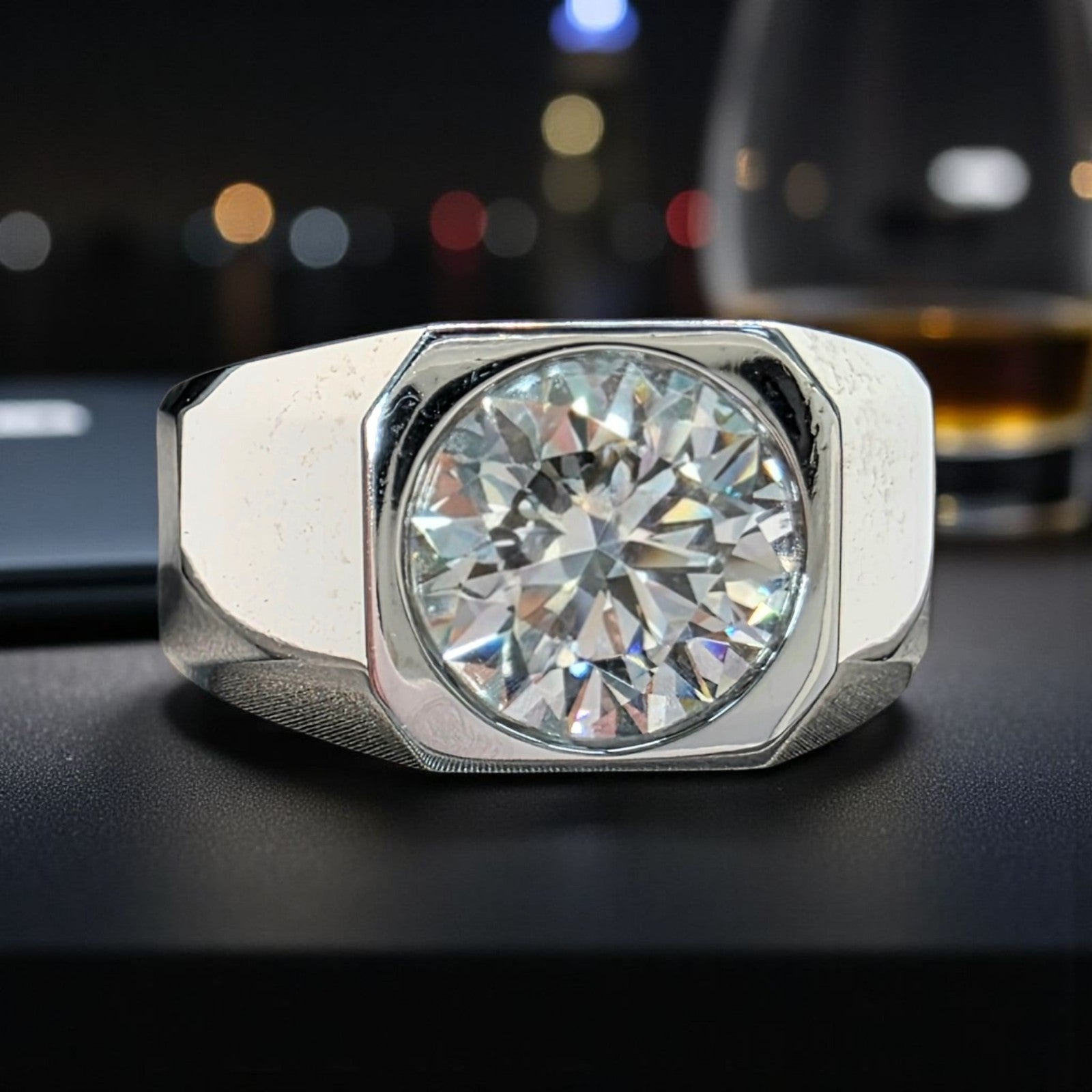 4.00 Ct D VVS2 Lab Grown Round Diamond Men's Ring 14k White IGI Certified