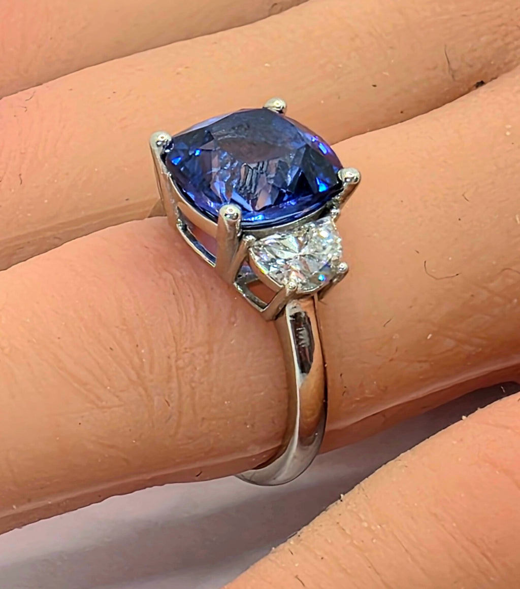 5.60 Ct Cushion Lab Grown Sapphire & Platinum Diamond Ring GIA Authenticated