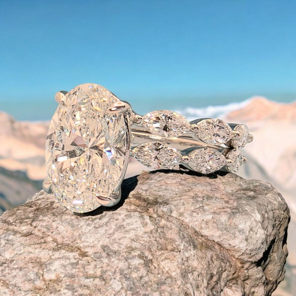 4.75 Ct E VS1 Lab Grown Diamond Engagement Ring IGI Certified 14k White W/ Band