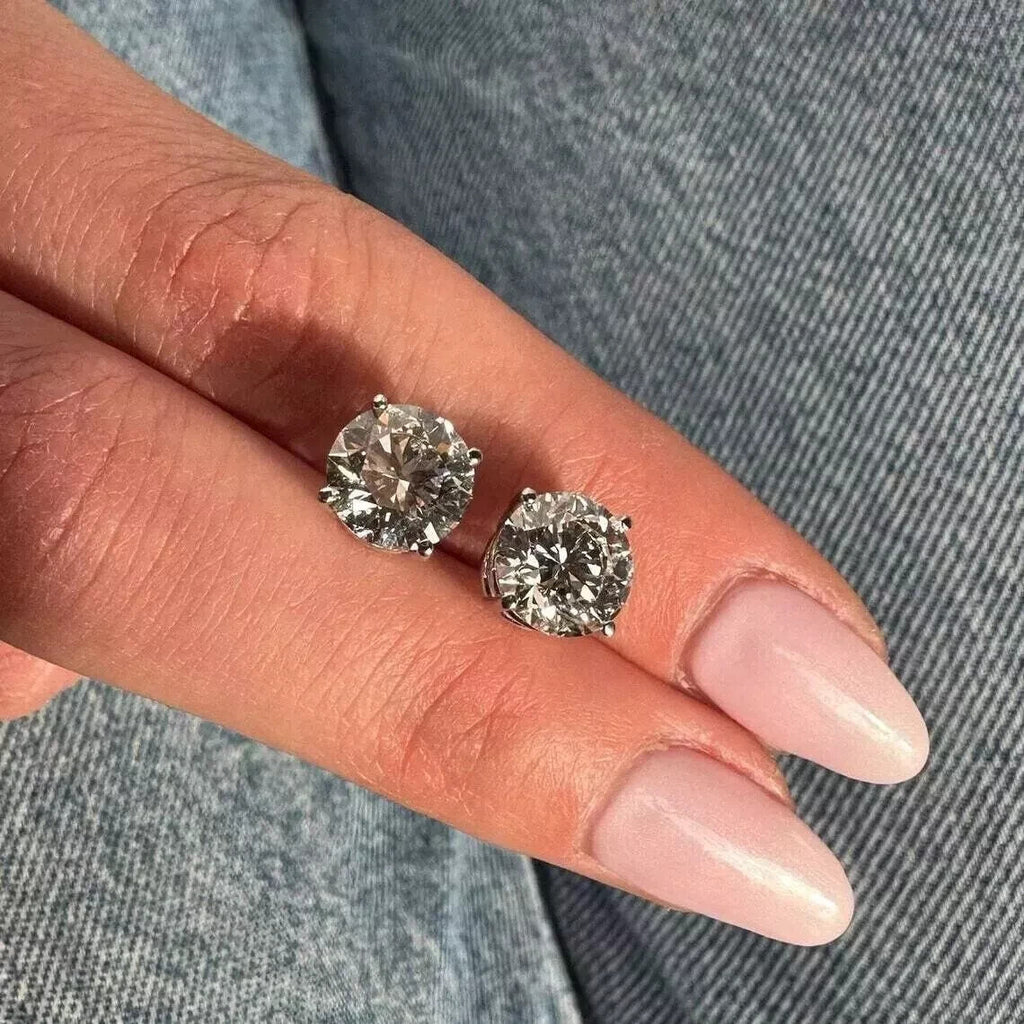 5.00 Ct E VVS2 Round Cut Lab Grown Diamond Stud Earrings 14k Gold IGI Certified