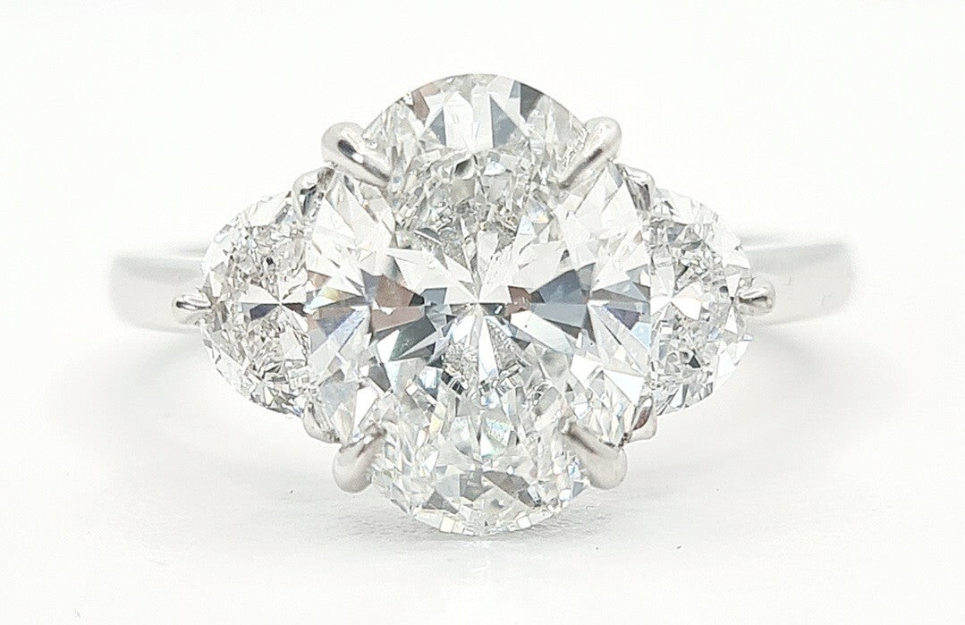 6 Ct Oval Three Stone F VS1 Lab Grown Diamond Ring IGI Certified 14k Yellow