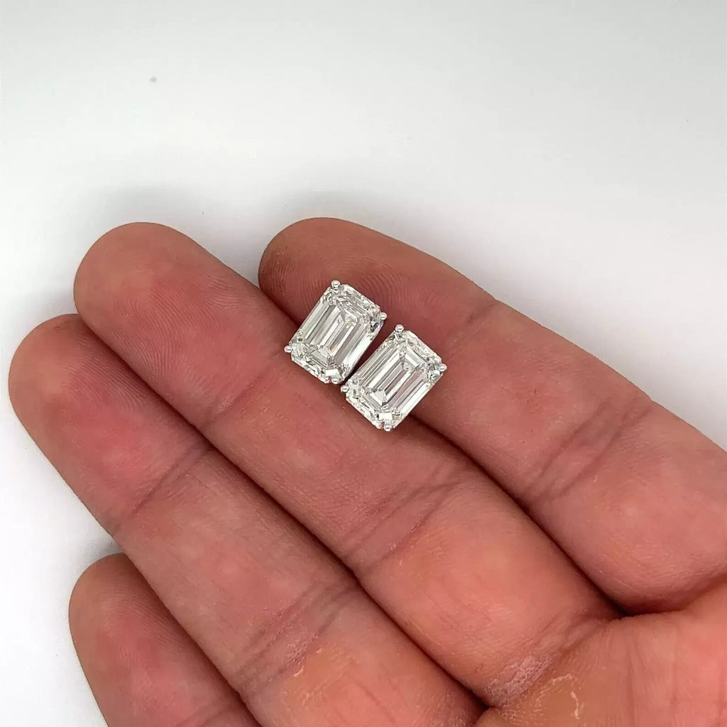 3 Ct Basket Set Emerald Cut E VVS2 Lab Grown Diamond Stud Earrings 14K Gold IGI