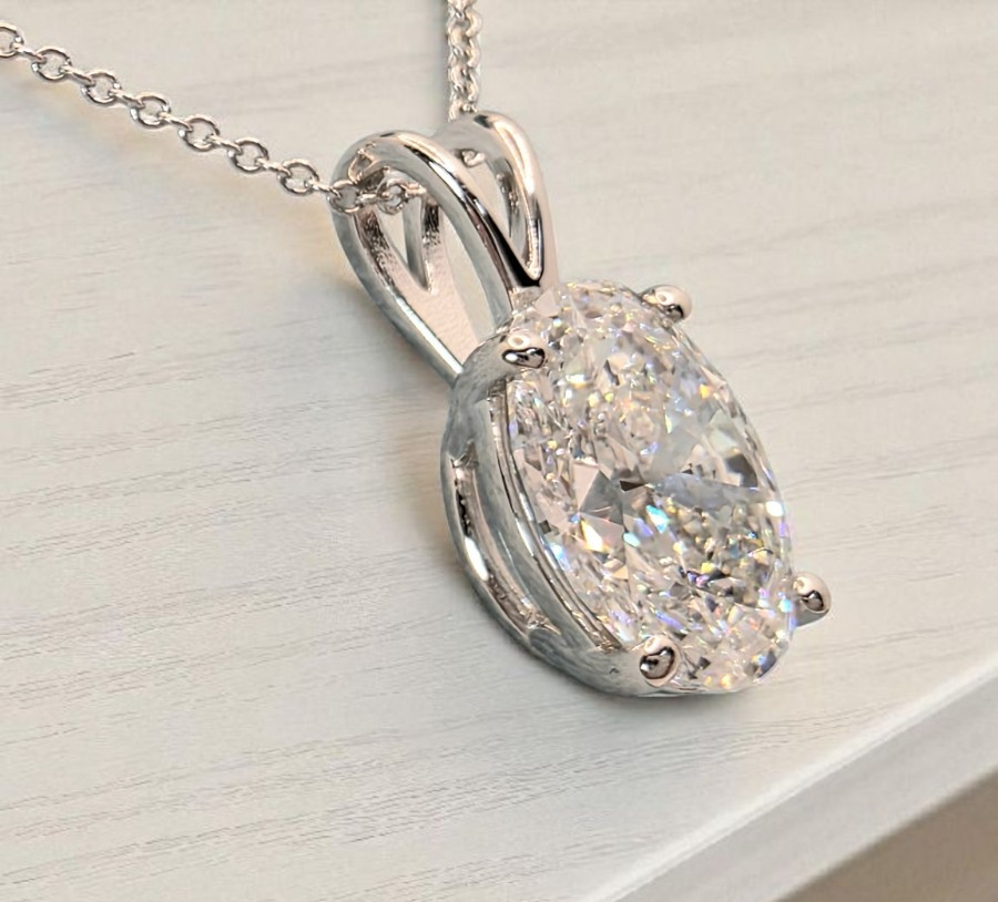 3 Ct D VS1 Oval Lab Grown Diamond Pendant 14k White With Chain IGI Certified