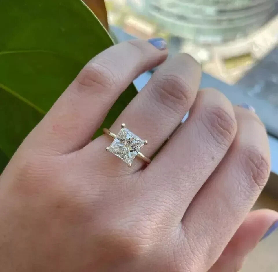 3 Ct D VS1 Princess Cut IGI Certified Lab Grown Diamond Solitaire Ring 14k Gold