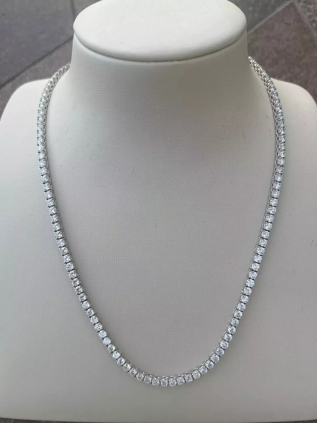 18.63 Ct 14K White Gold Natural Eternity Diamond Tennis Necklace, 16” NEW! G SI