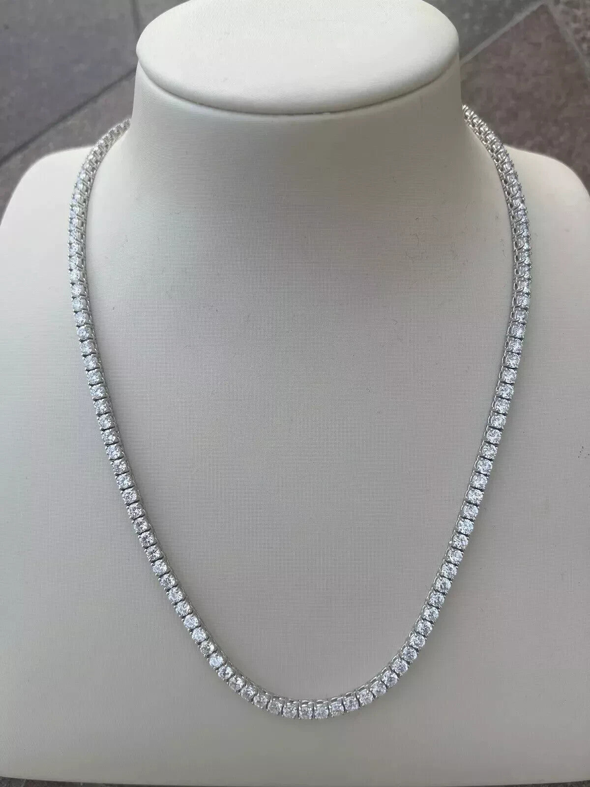 18.63 Ct 14K White Gold Natural Eternity Diamond Tennis Necklace, 16” NEW! G SI