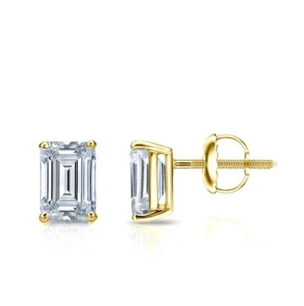 4 Ct Basket Set Emerald Cut G VS1 Lab Grown Diamond Stud Earrings 14K Gold IGI