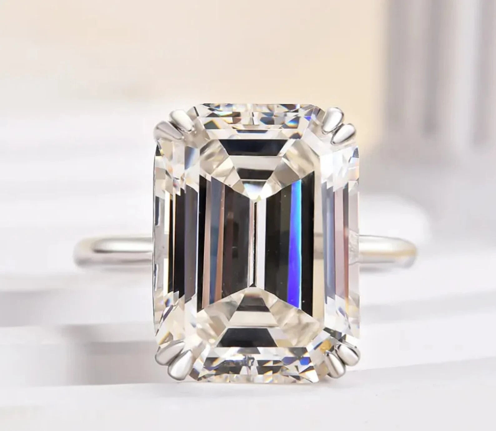 4.00 Ct D VS1 Emerald Cut Diamond Ring Lab Grown 14k White Gold IGI Certified