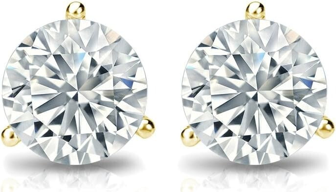 4.04 Ct F VS2 Round Lab Grown Diamond Earrings 14K Yellow Gold IGI Certified