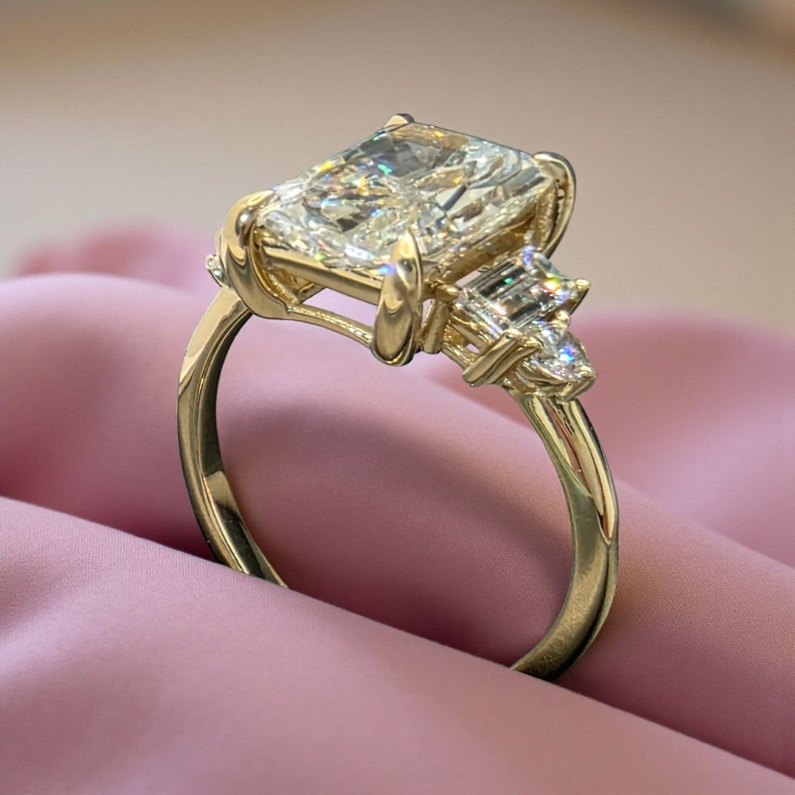 2.30 Ct Radiant E VS1 14k Yellow Lab Grown Diamond Ring IGI Certified