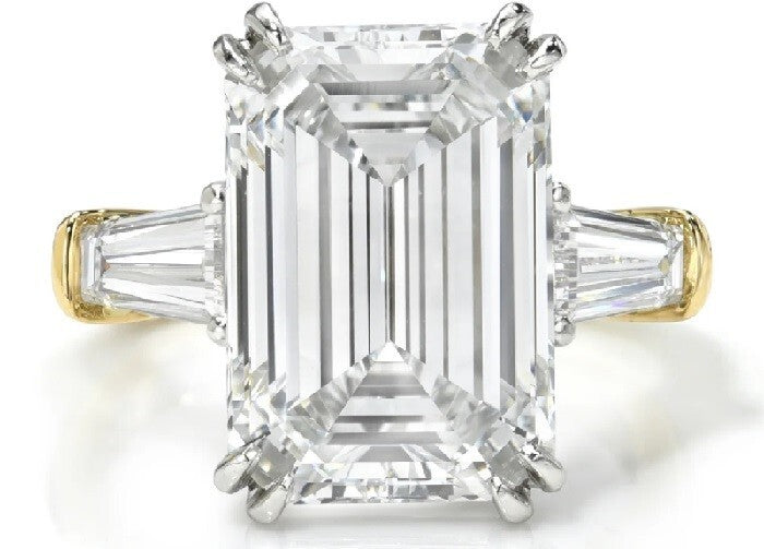 6.50 Ct Emerald Cut E VS1 14k Yellow Gold Lab Grown Diamond Ring IGI Certified