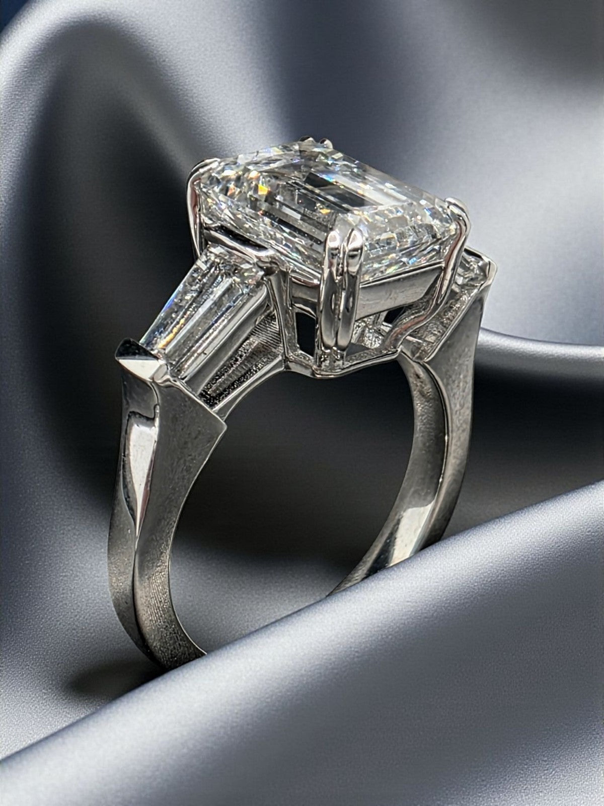 4.50 Ct E VS1 Emerald Cut Lab Grown Diamond Ring IGI Certified 14k White Gold