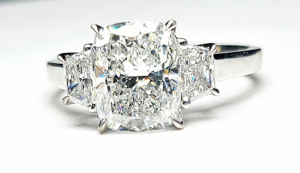 4.70 Carat E VS1 Cushion Diamond 3 Stone Ring IGI Certified Lab Grown 14k White