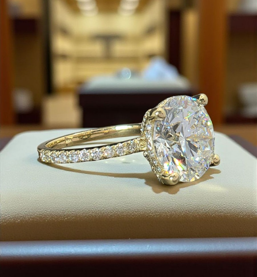 5.43 Ct E VS1 Round Lab Grown Diamond Engagement Ring 14k Yellow IGI Certified