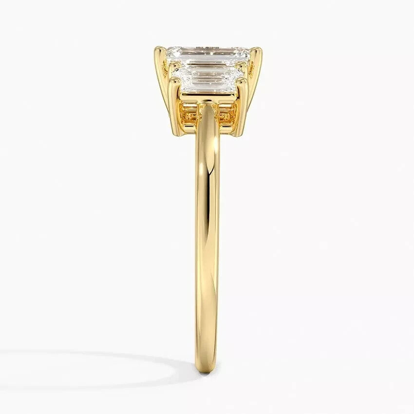 5 Carat IGI CERTIFIED E VS1 Emerald Cut Lab Grown Diamond Three Stone Ring 14k