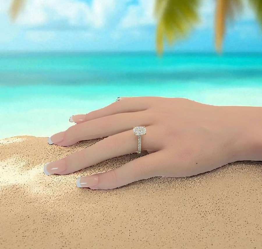 2.80 Cushion F VS1 14k Yellow Lab Grown Diamond Ring IGI Certified