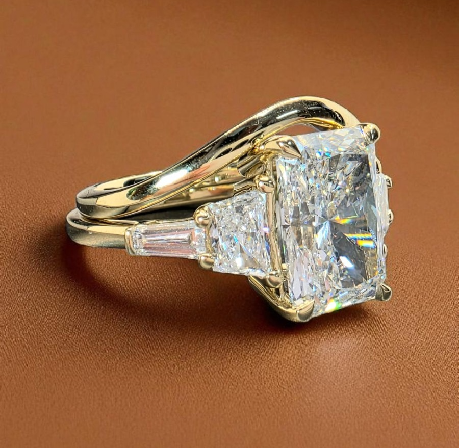 4.70 Ct E VS1 Radiant Lab Grown Diamond Ring IGI Certified 14k Gold W/Band Sz 5