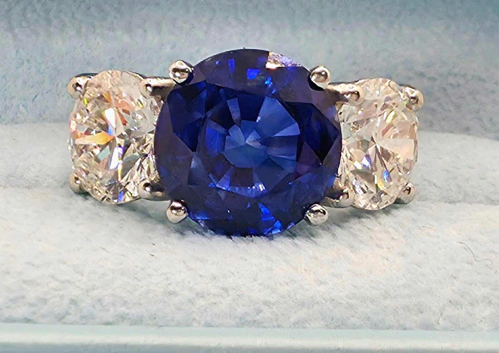 13.00 Ct Round Lab Grown Sapphire and Diamond Ring 14k GIA Authenticated