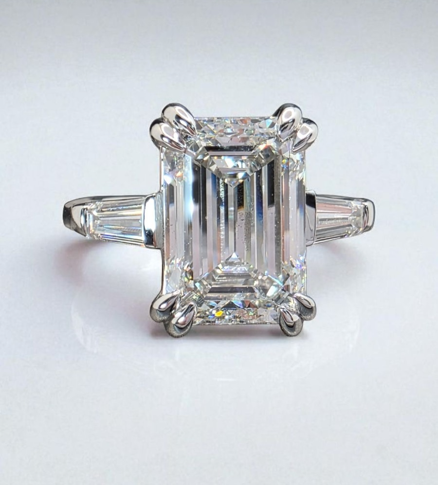 4.50 Ct D VS1 Emerald Cut Lab Grown Diamond Ring IGI Certified 14k White Gold