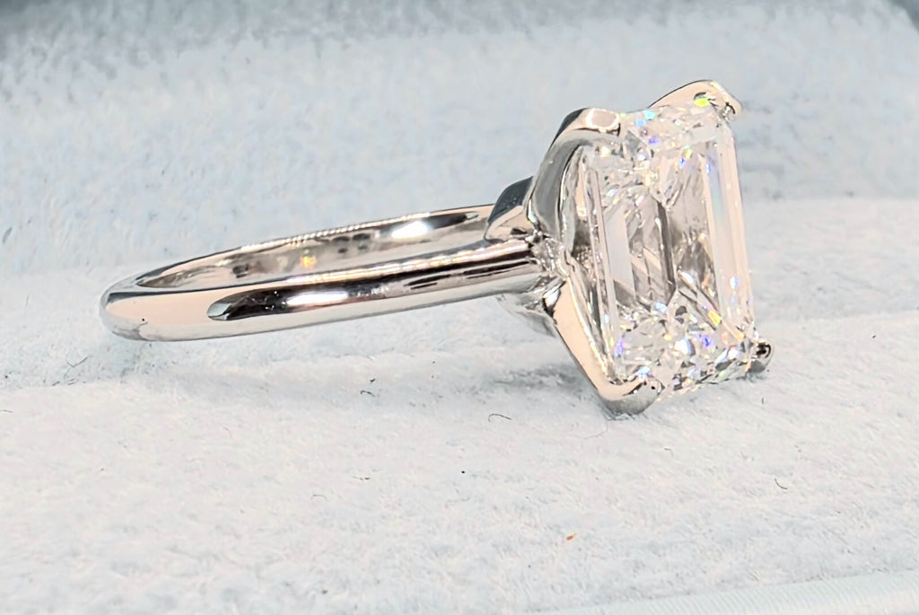 2.00 Carat E VS1 Emerald Cut Lab Grown Diamond Ring IGI Certified 14k White Gold