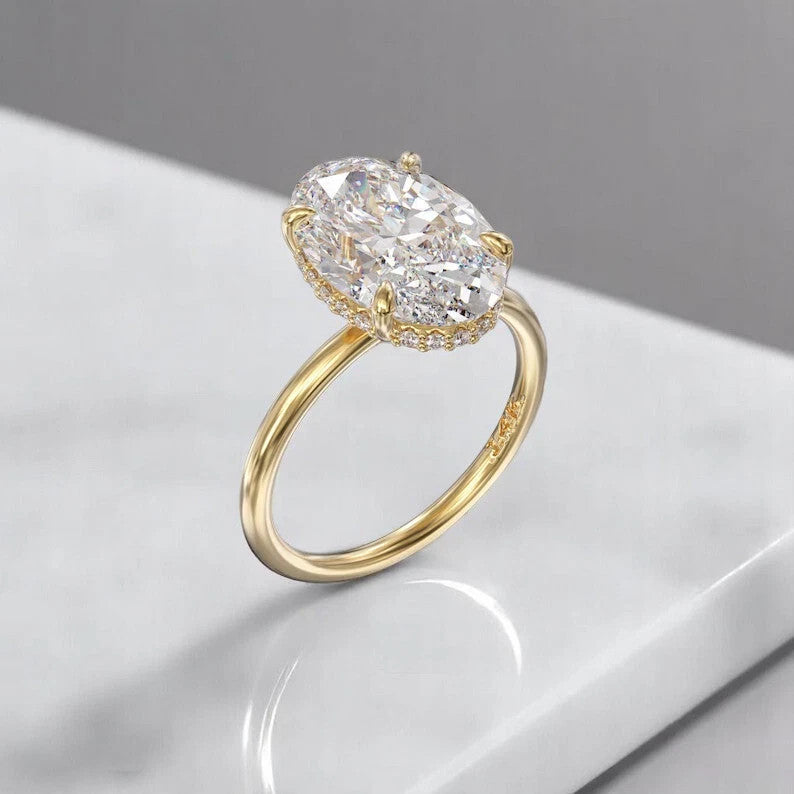 3.07 Carat F VVS2 Oval Lab Grown Diamond Ring 14k Yellow Gold IGI Certified