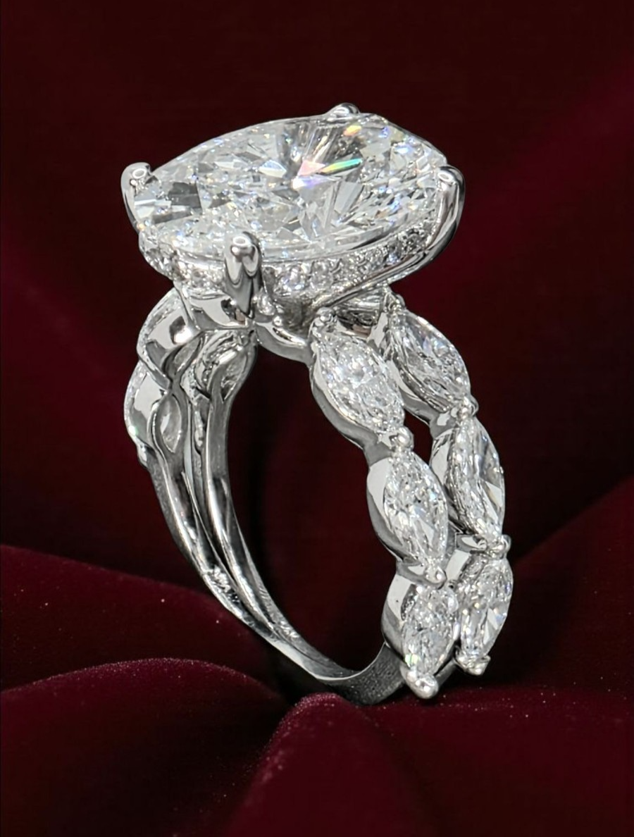 5.50 Ct E VS1 Lab Grown Diamond Engagement Ring IGI Certified 14k White W/ Band