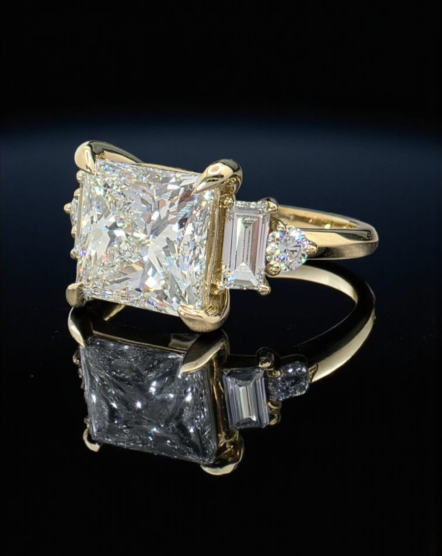 3.30 Ct Princess D VS1 14k Yellow Gold Lab Grown Diamond Ring IGI Certified