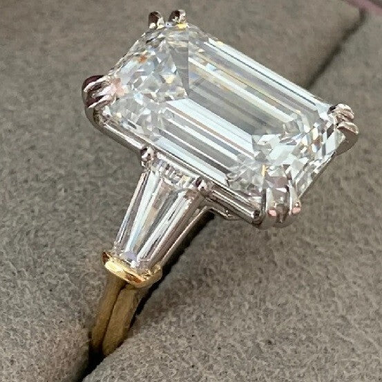 6.50 Ct Emerald Cut E VS1 14k Yellow Gold Lab Grown Diamond Ring IGI Certified