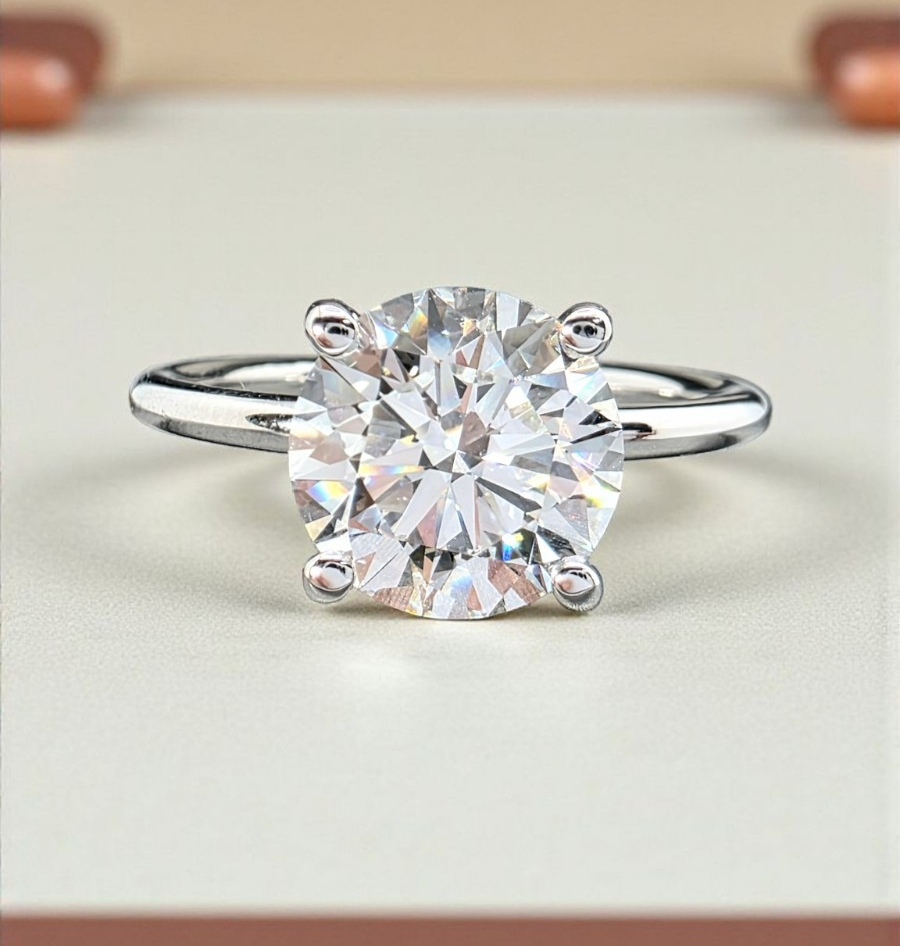 3.00 Ct E VS1 Round Lab Grown Diamond Engagement Ring 14k White Gold IGI Cert