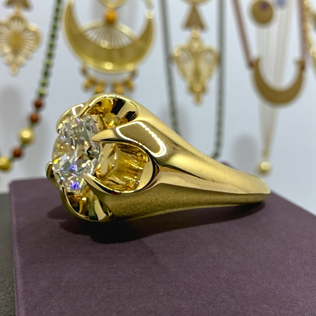 3.00 Ct Lab Grown Diamond D VVS2 Men's Ring Round 14K Yellow Gold IGI Certified