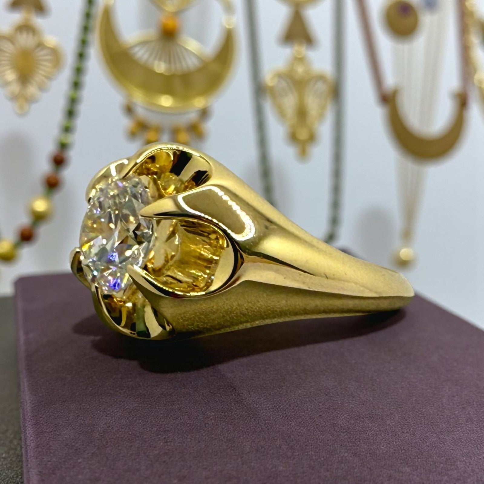 3.00 Ct Lab Grown Diamond D VVS2 Men's Ring Round 14K Yellow Gold IGI Certified