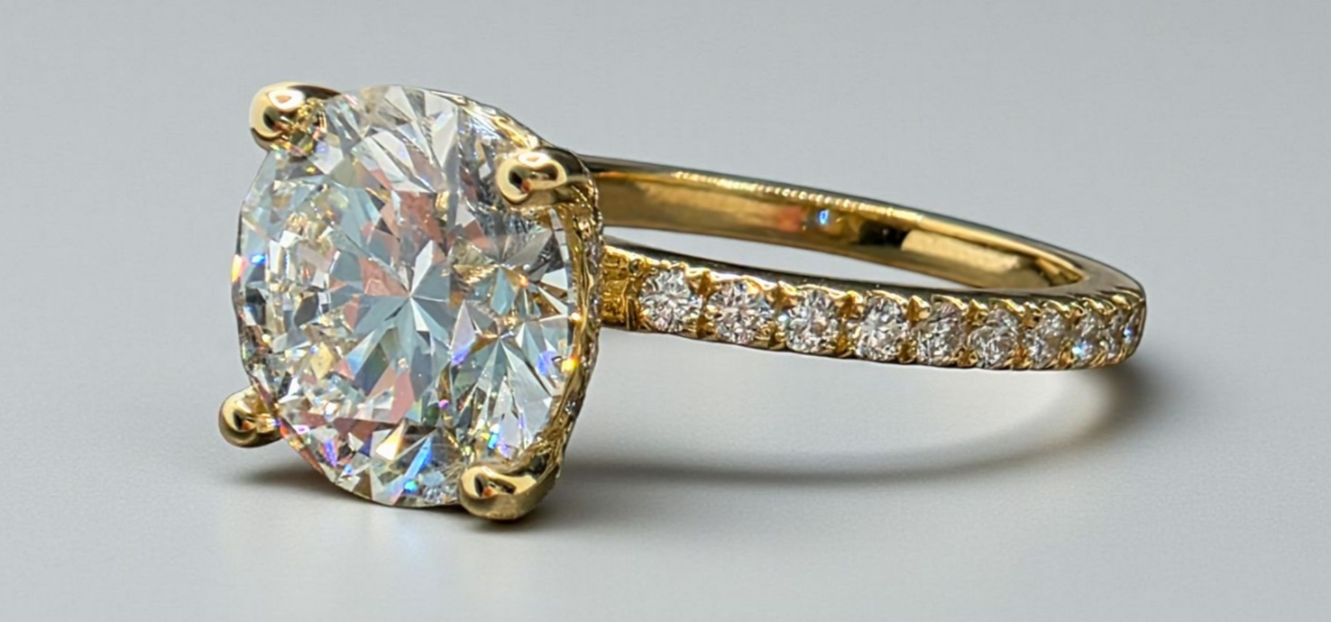 3.43 Ct D VS1 Round Lab Grown Diamond Engagement Ring 14k Yellow IGI Certified