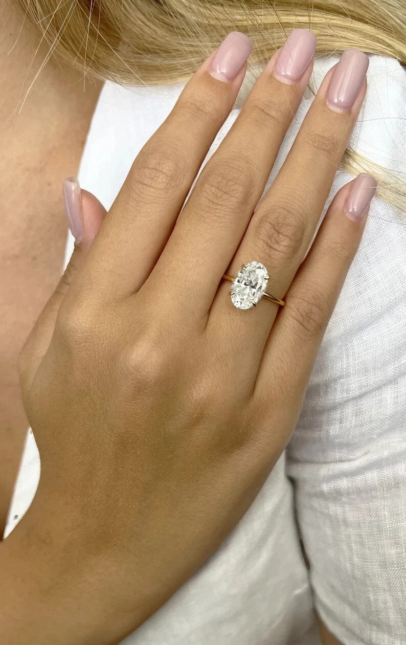 3.07 Carat F VVS2 Oval Lab Grown Diamond Ring 14k Yellow Gold IGI Certified