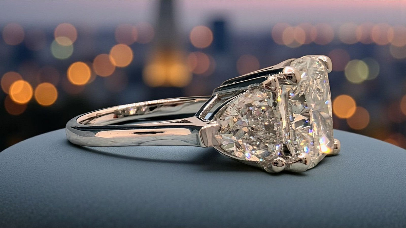 5.06 CT F VVS2 Lab Grown Cushion Diamond 3 Stone Ring IGI Certified