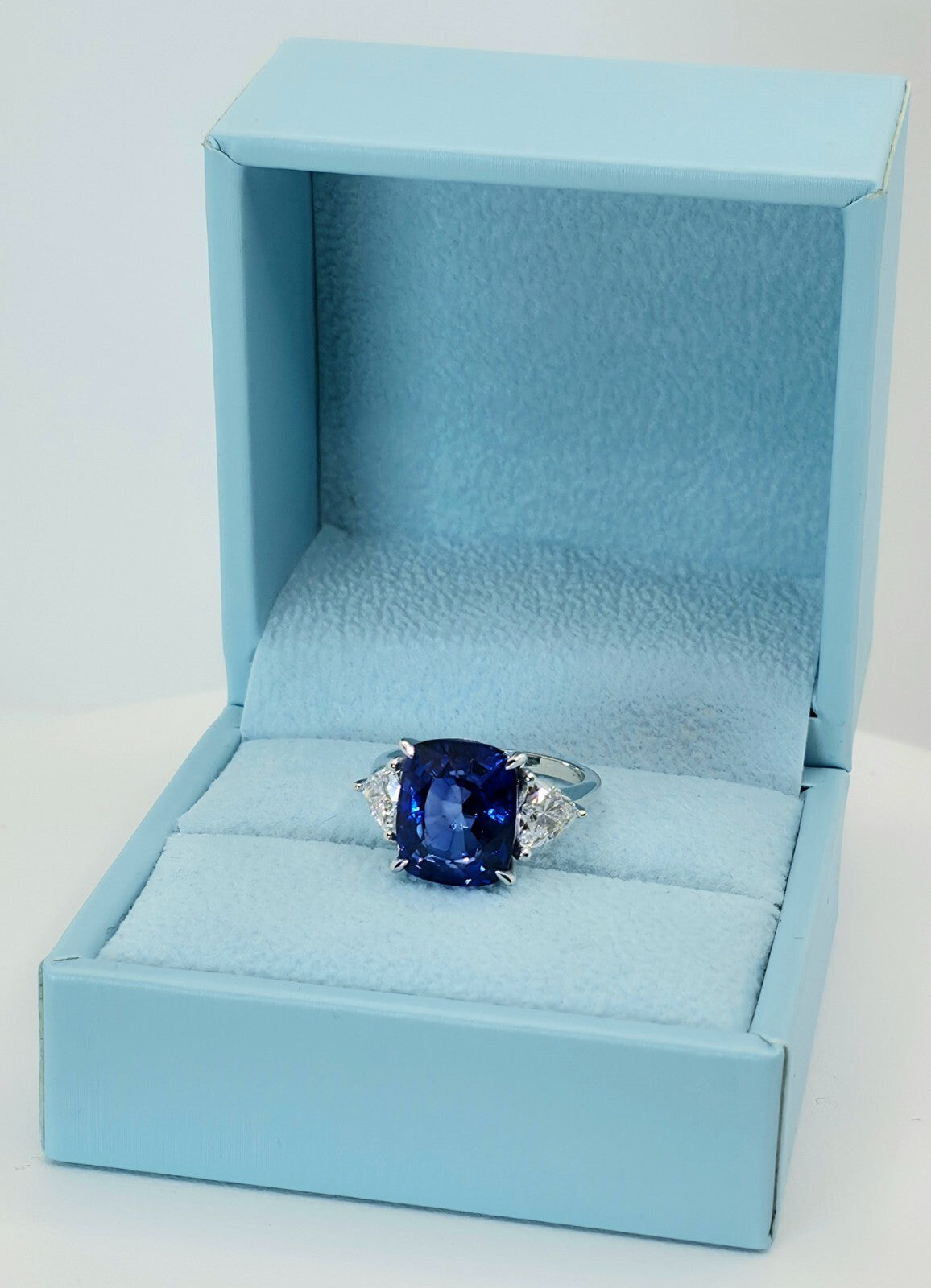 9.43 Ct Cushion Lab Grown Sapphire and Diamond Ring 14k GIA Authenticated