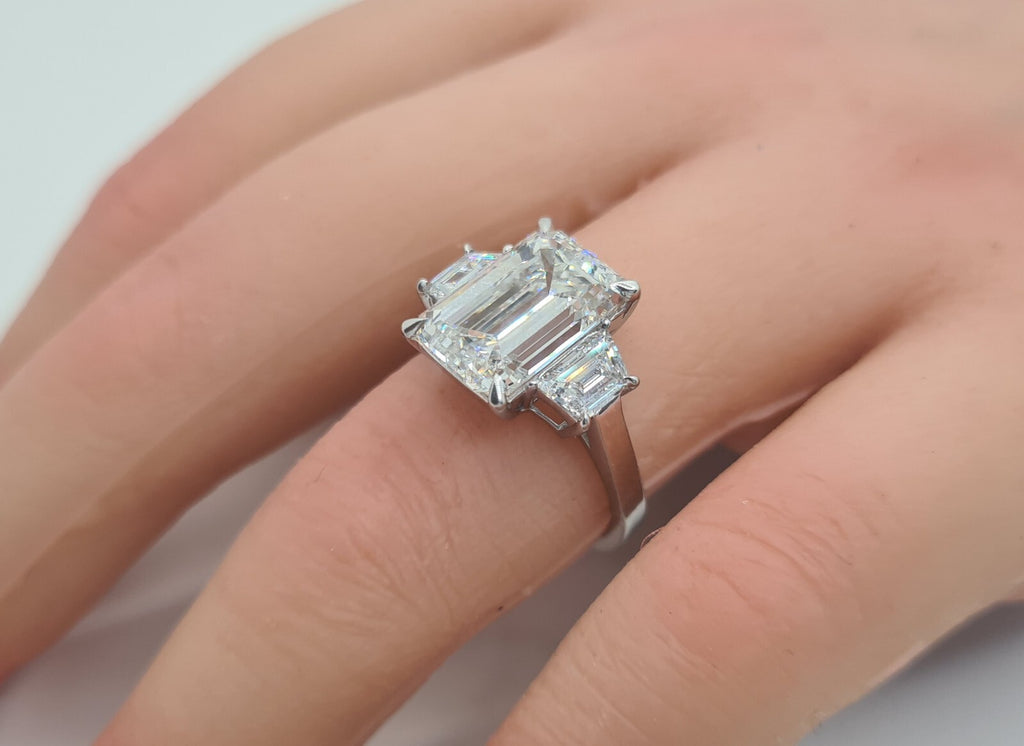 4.60 Carat E VS1 Platinum Emerald Cut Lab Grown Diamond Ring IGI Certified