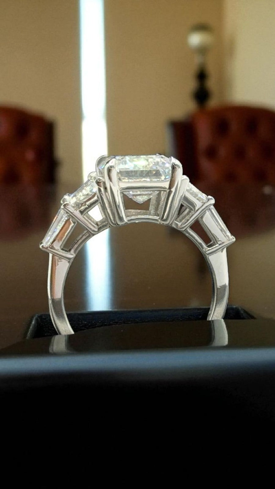 4.80 Carat E VS1 Platinum Emerald Cut IGI Lab Grown Diamond Ring and Curved Band