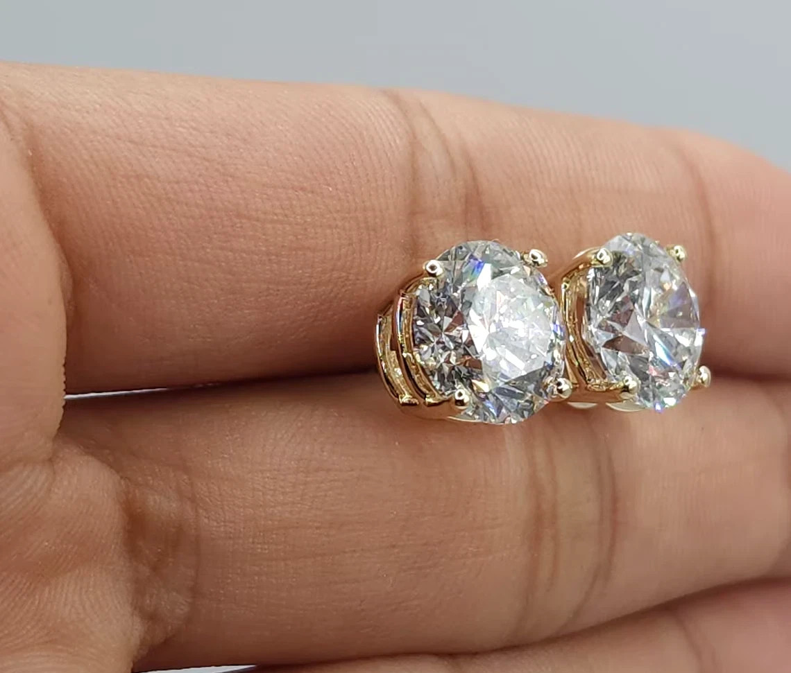 6 Ct Round Lab Grown E VVS2 Diamond Earrings 14K Yellow Gold IGI Certified